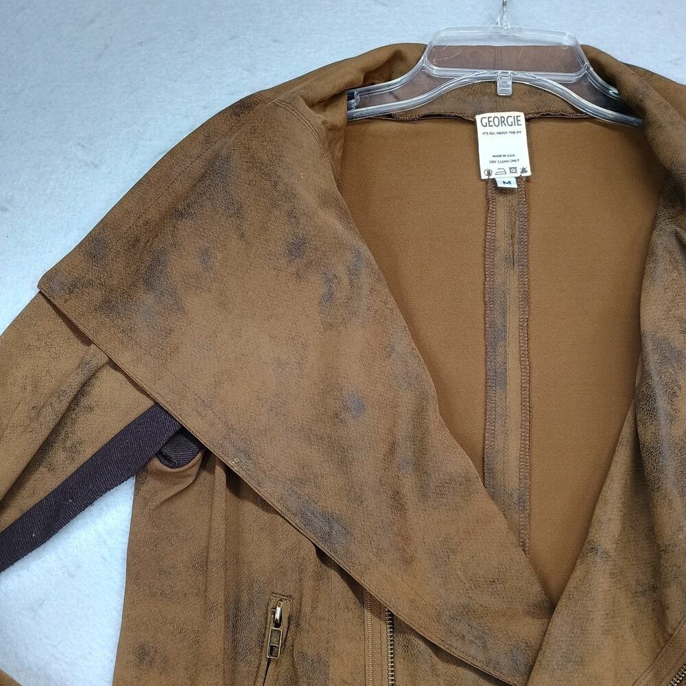 Georgie Sz Med. Brown Distressed Faux Leather Moto Jacket Collar Bikercore - Picture 3 of 10